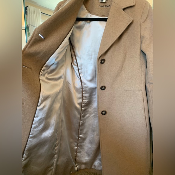 Calvin Klein Wool-Blend Button Front Coat in Camel size 2 - Picture 5 of 15